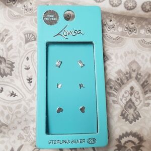 LOVISA 3 Pairs Sterling Silver Earrings Studs Cubic Zirconia Butterflies Hearts